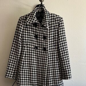 Classic Black and White Houndstooth Pea Coat